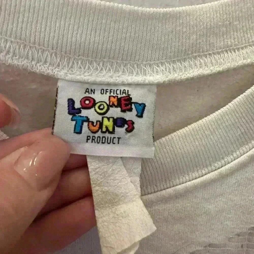 Vintage 1993 Looney Tunes Tweety Sweatshirt Sequin Patch White Unisex Loungewear - Picture 3 of 16